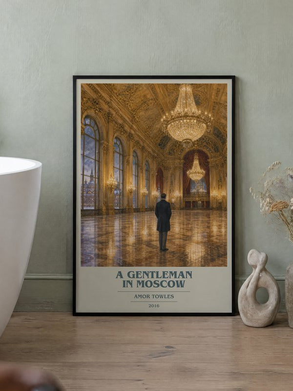A Gentleman in Moscow poster, framed in a room