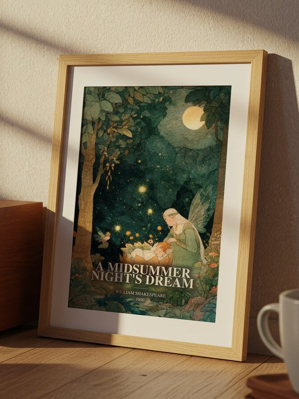 A Midsummer Night's Dream poster, framed in a room