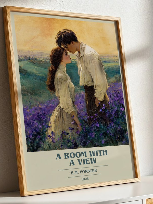 A Room With A View poster, framed in a room