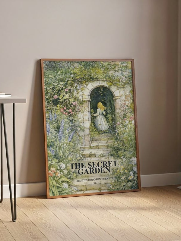The Secret Garden poster, framed in a room