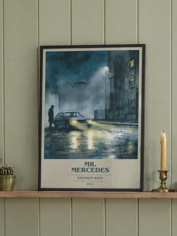 Mr. Mercedes poster, framed in a room