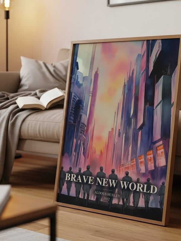 Brave New World poster, framed in a room