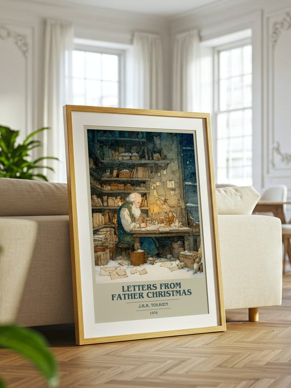 Letters From Father Christmas poster, framed in a room