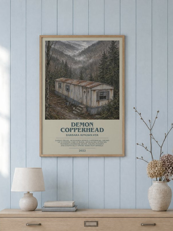 Demon Copperhead poster, framed in a room