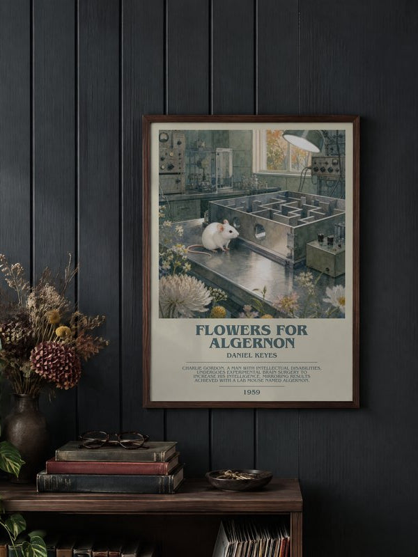 Flowers for Algernon poster, framed in a room