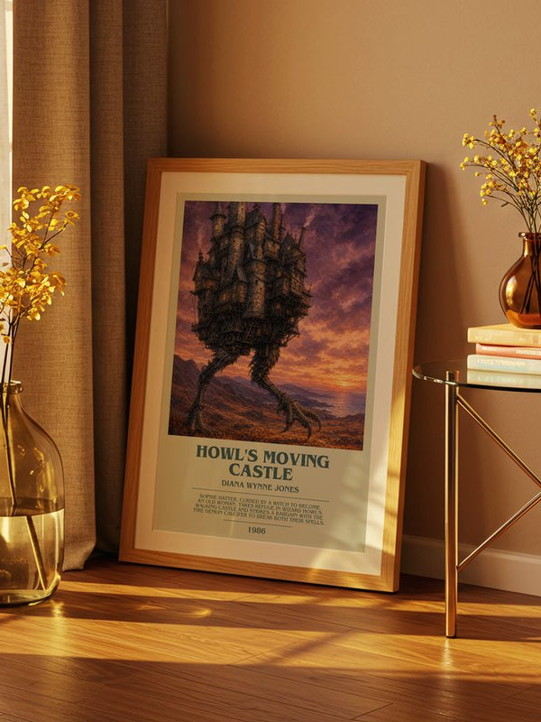 Howl's Moving Castle poster, framed in a room