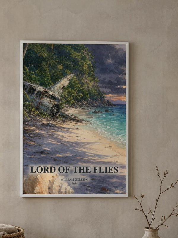 Lord of the Flies poster, framed in a room