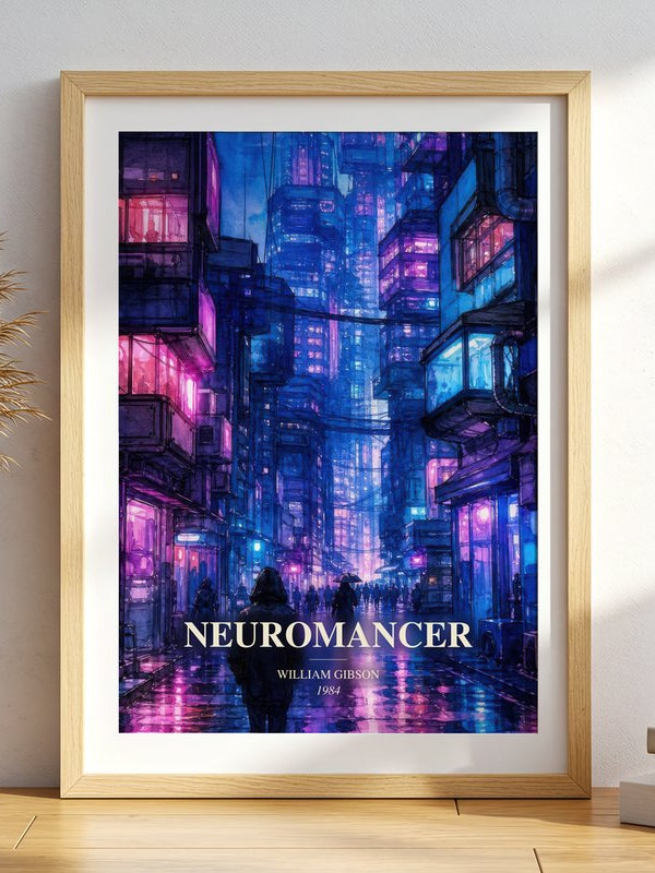 Neuromancer poster, framed in a room
