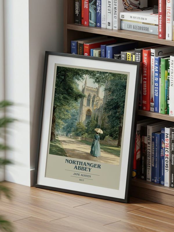 Northanger Abbey poster, framed in a room
