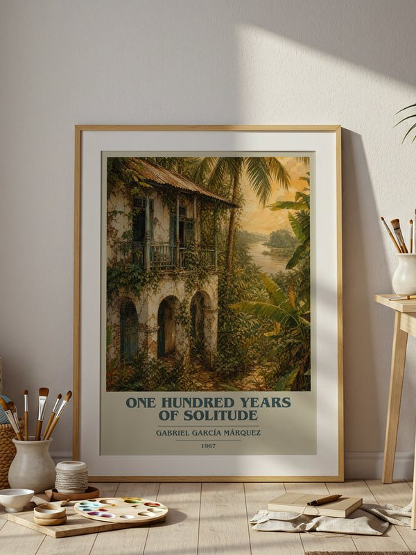 One Hundred Years of Solitude poster, framed in a room