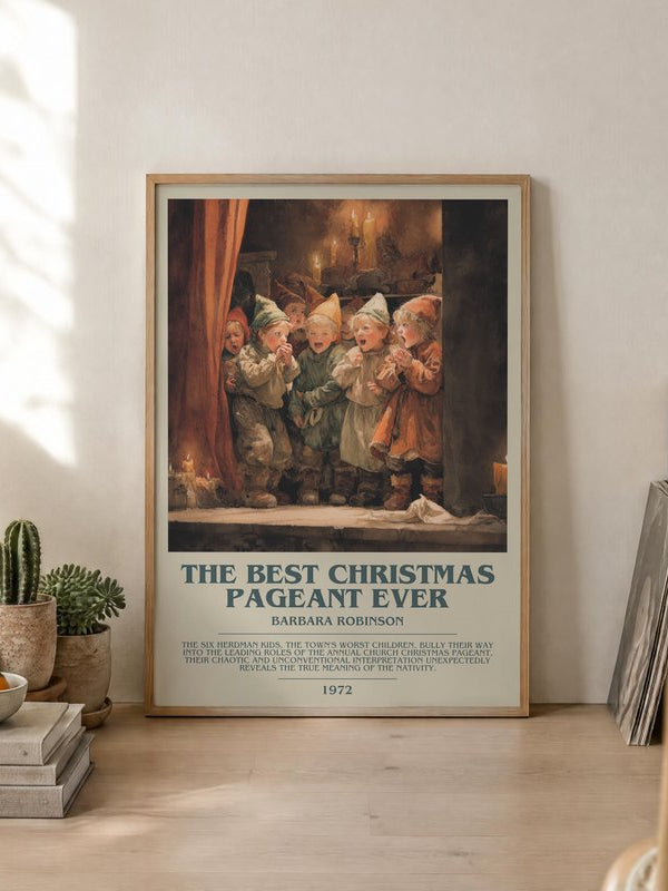The Best Christmas Pageant Ever poster, framed in a room