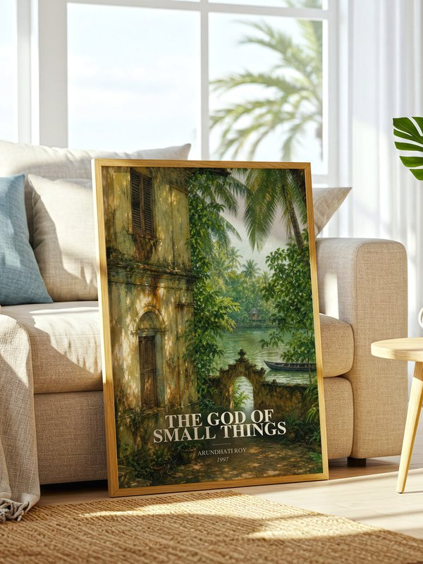 The God of Small Things poster, framed in a room