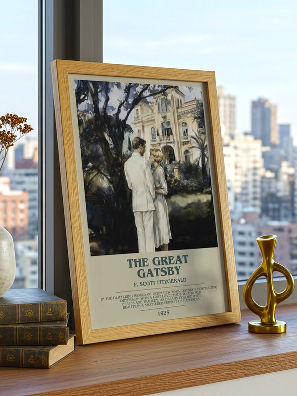 The Great Gatsby poster, framed in a room