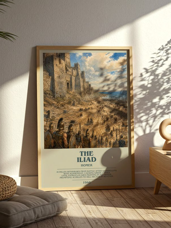 The Iliad poster, framed in a room