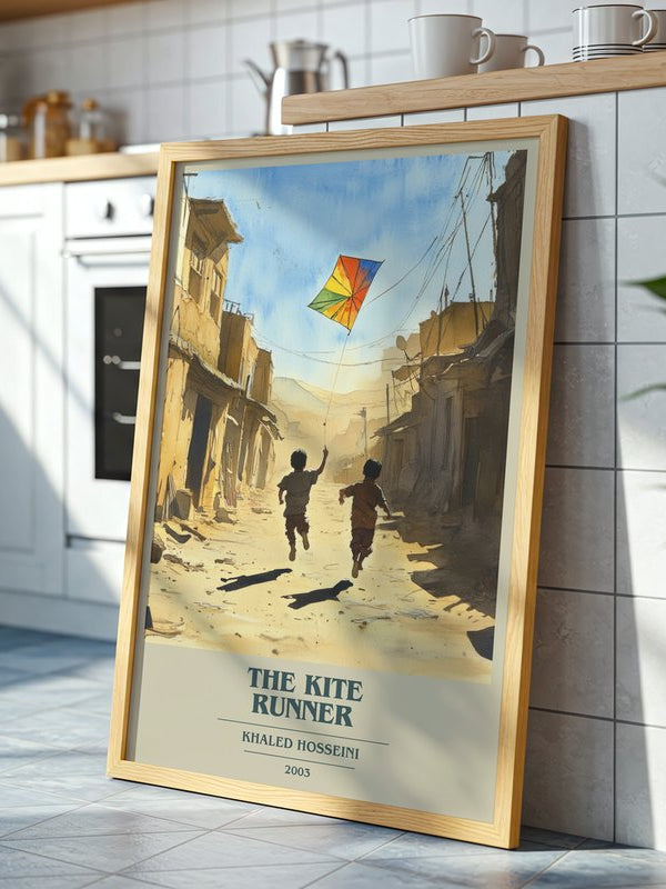 The Kite Runner poster, framed in a room