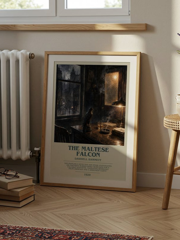 The Maltese Falcon poster, framed in a room