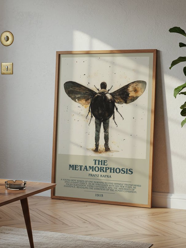 The Metamorphosis poster, framed in a room