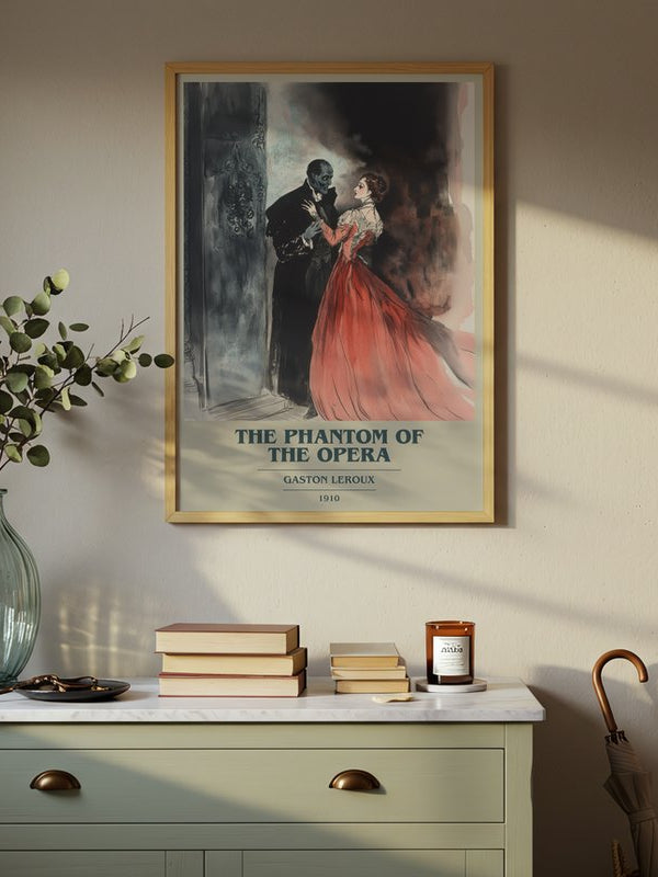 The Phantom Of The Opera poster, framed in a room
