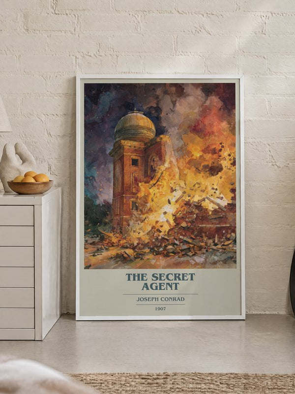 The Secret Agent poster, framed in a room