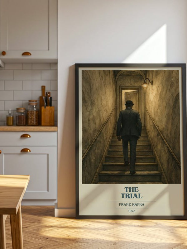 The Trial poster, framed in a room