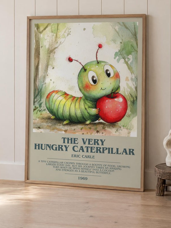 The Very Hungry Caterpillar poster, framed in a room