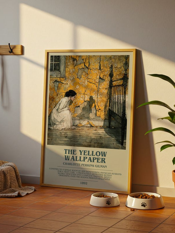 The Yellow Wallpaper poster, framed in a room