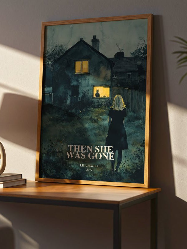 Then She Was Gone poster, framed in a room