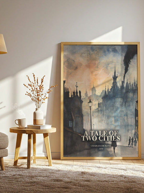 A Tale Of Two Cities watercolour print in frame leaning in hallway – historical fiction wall art