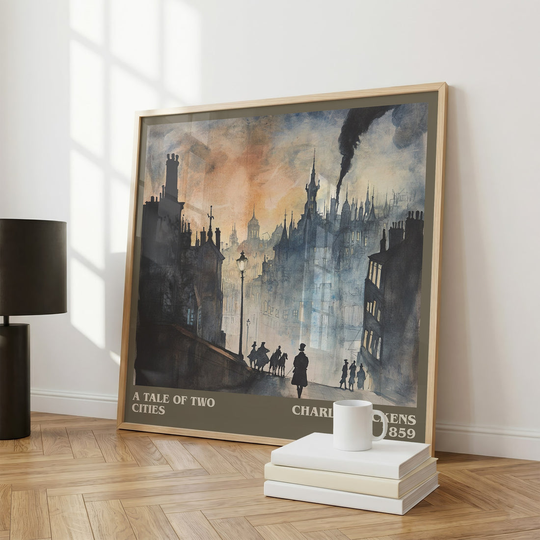 A Tale of Two Cities Literary Art Print by Charles Dickens – large square framed print leaning against a wall