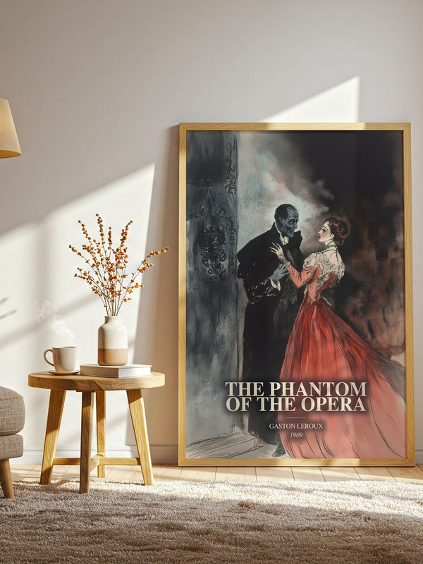 The Phantom Of The Opera watercolour print in frame leaning in hallway – gothic wall art