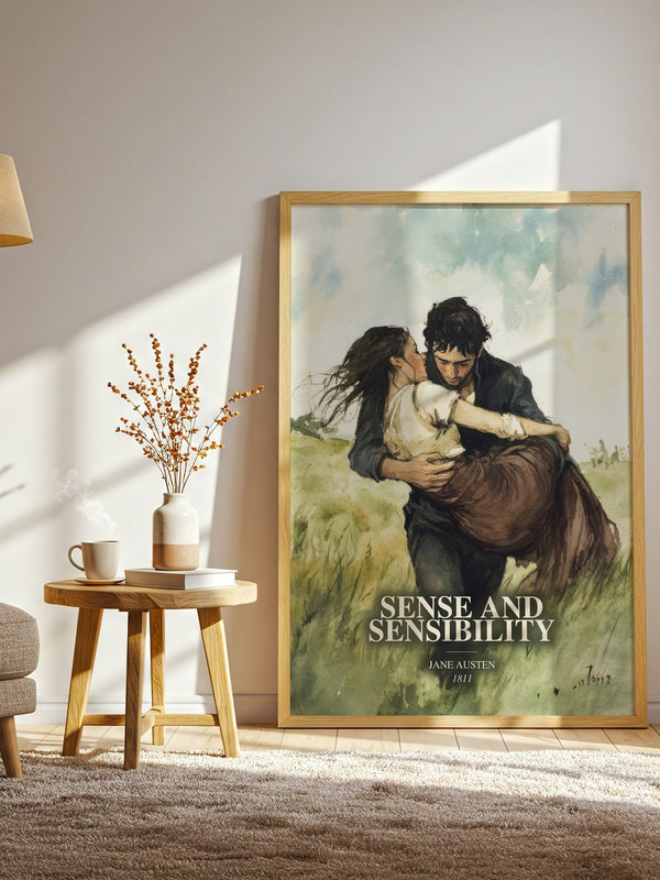 Sense And Sensibility watercolour print in frame leaning in hallway – classic literature wall art
