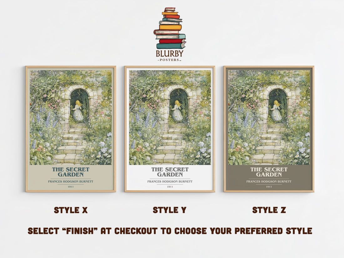 The Secret Garden Book Cover Poster by Frances Hodgson Burnett – Style X, Y and Z side by side – choose your finish