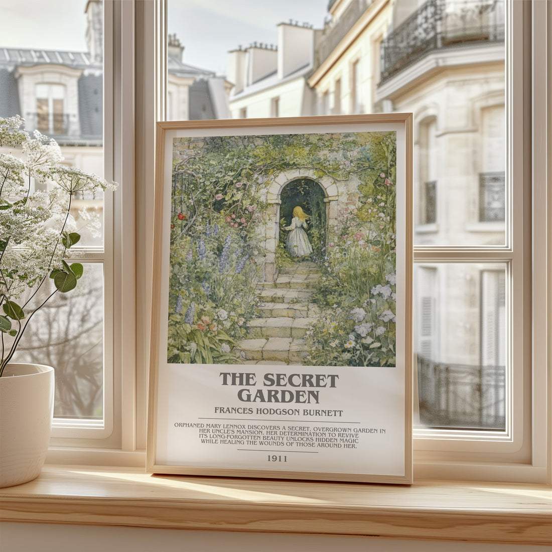 The Secret Garden Bookish Wall Art by Frances Hodgson Burnett – framed print by a bright window