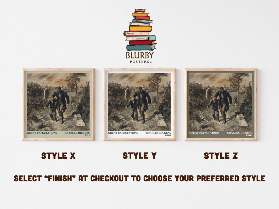 Great Expectations Literary Art Print by Charles Dickens – Style X, Y and Z square prints side by side – choose your finish