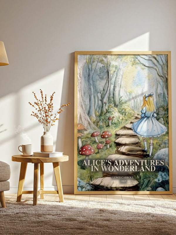 Alice'S Adventures In Wonderland watercolour print in frame leaning in hallway – childrens wall art