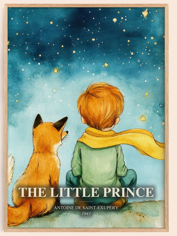 The Little Prince watercolour book poster by Antoine De Saint-Exupéry – framed literary art print