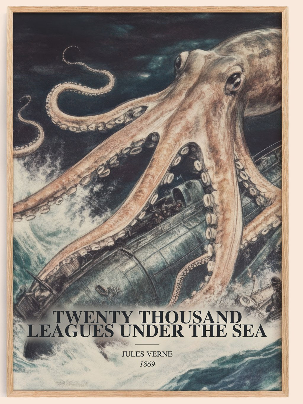 Twenty Thousand Leagues Under The Sea watercolour book poster by Jules Verne – framed literary art print