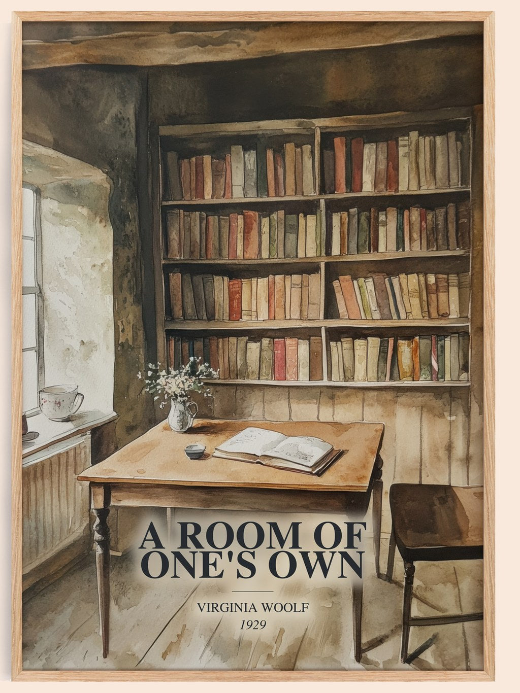 A Room Of One'S Own watercolour book poster by Virginia Woolf – framed literary art print