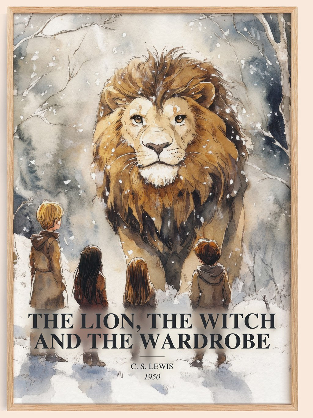 The Lion, The Witch And The Wardrobe watercolour book poster by C. S. Lewis – framed literary art print