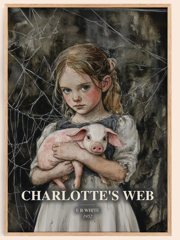 Charlotte'S Web watercolour book poster by E B White – framed literary art print