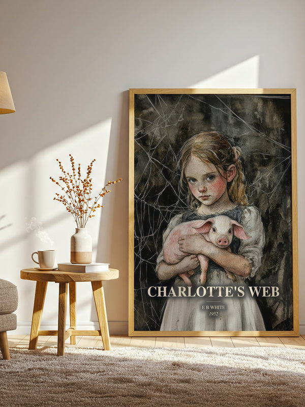 Charlotte'S Web watercolour print in frame leaning in hallway – childrens wall art