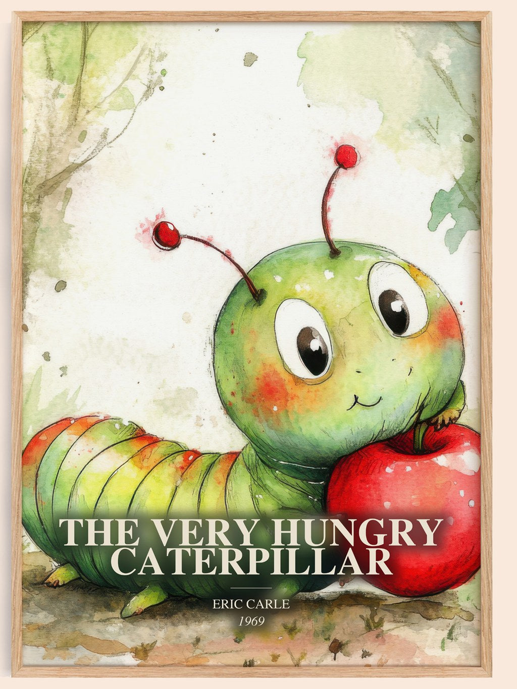 The Very Hungry Caterpillar watercolour book poster by Eric Carle – framed literary art print
