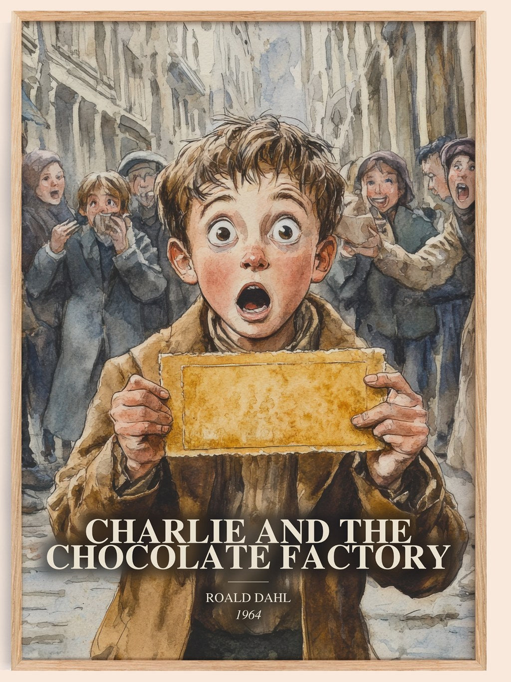 Charlie And The Chocolate Factory watercolour book poster by Roald Dahl – framed literary art print