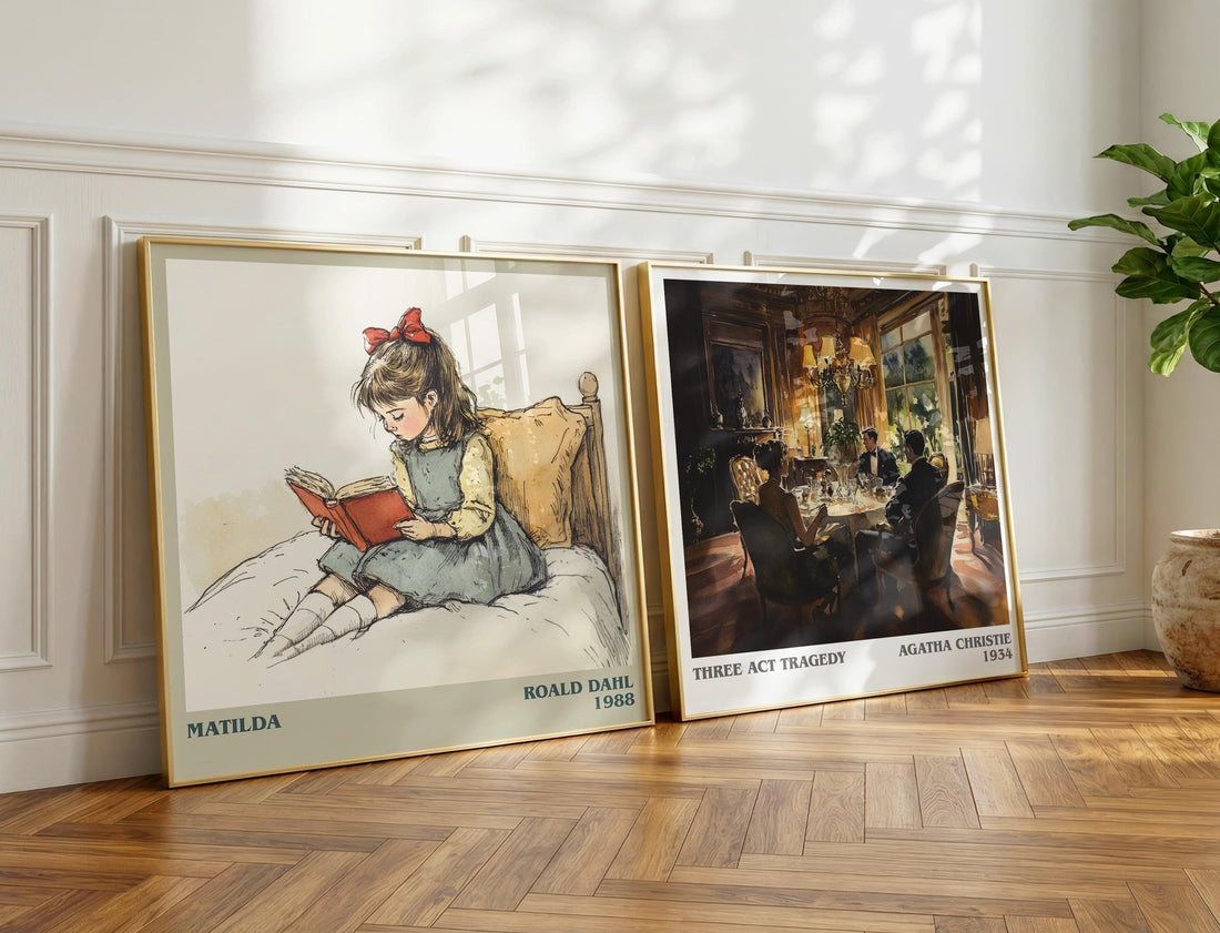 Matilda Literary Art Print by Roald Dahl – large square framed print leaning against a wall