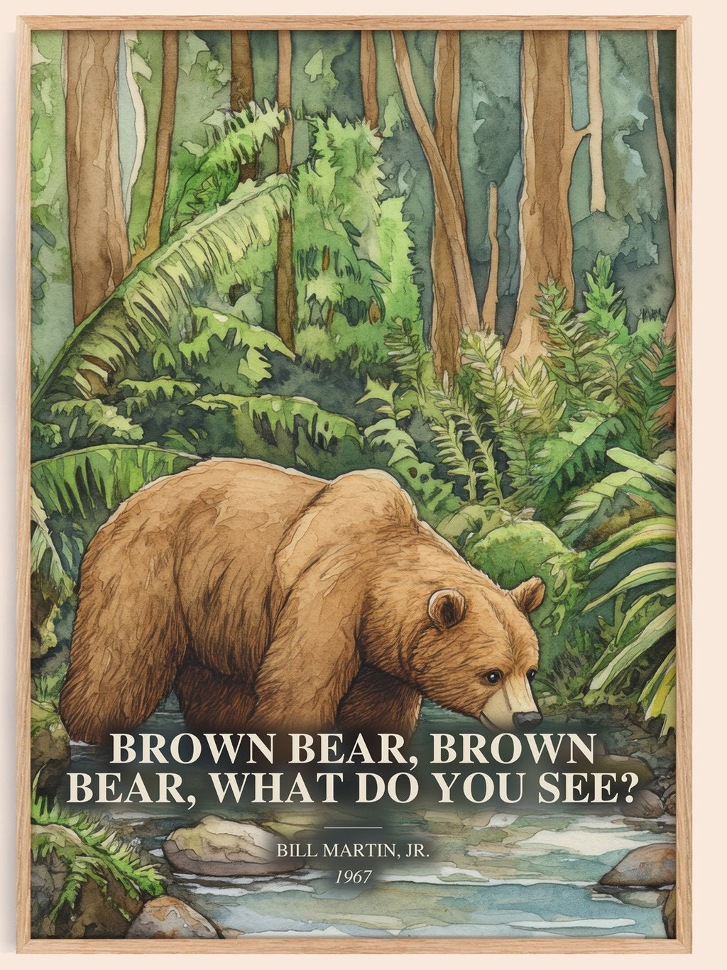Brown Bear, Brown Bear, What Do You See? watercolour book poster by Bill Martin, Jr. – framed literary art print