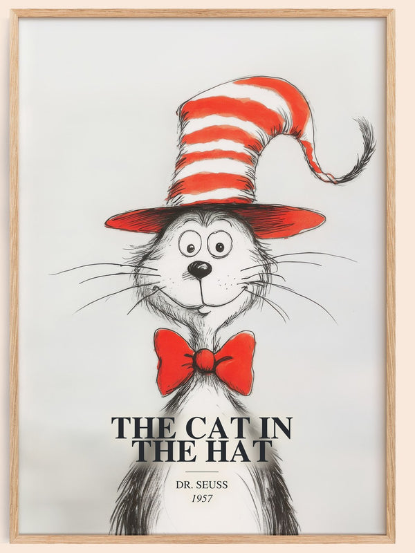 The Cat In The Hat watercolour book poster by Dr. Seuss – framed literary art print