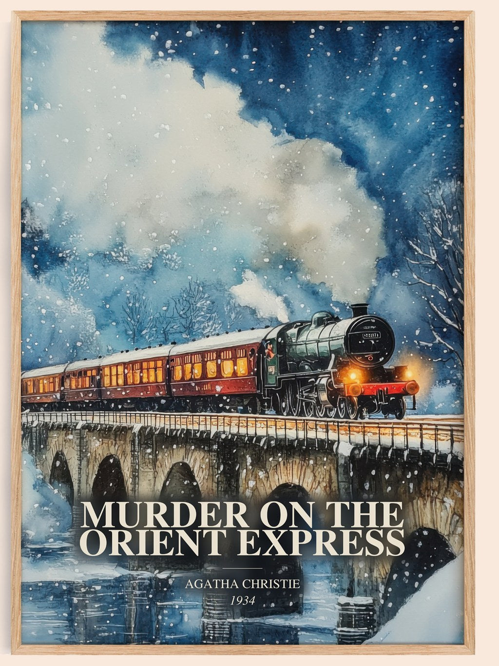 Murder On The Orient Express watercolour book poster by Agatha Christie – framed literary art print