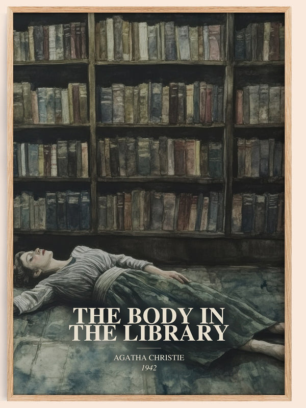 The Body In The Library watercolour book poster by Agatha Christie – framed literary art print