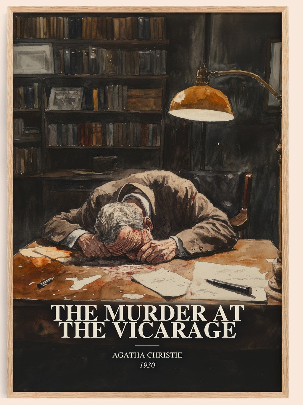 The Murder At The Vicarage watercolour book poster by Agatha Christie – framed literary art print