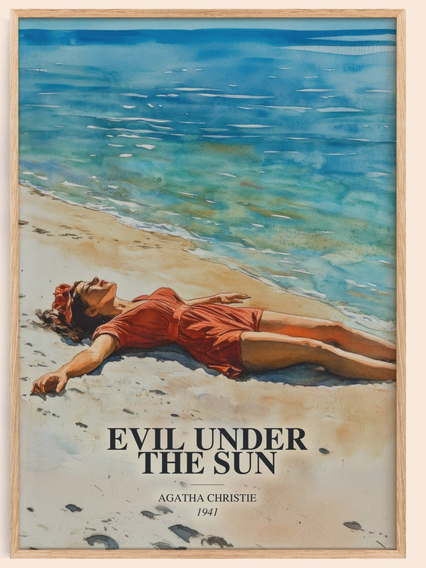Evil Under The Sun watercolour book poster by Agatha Christie – framed literary art print